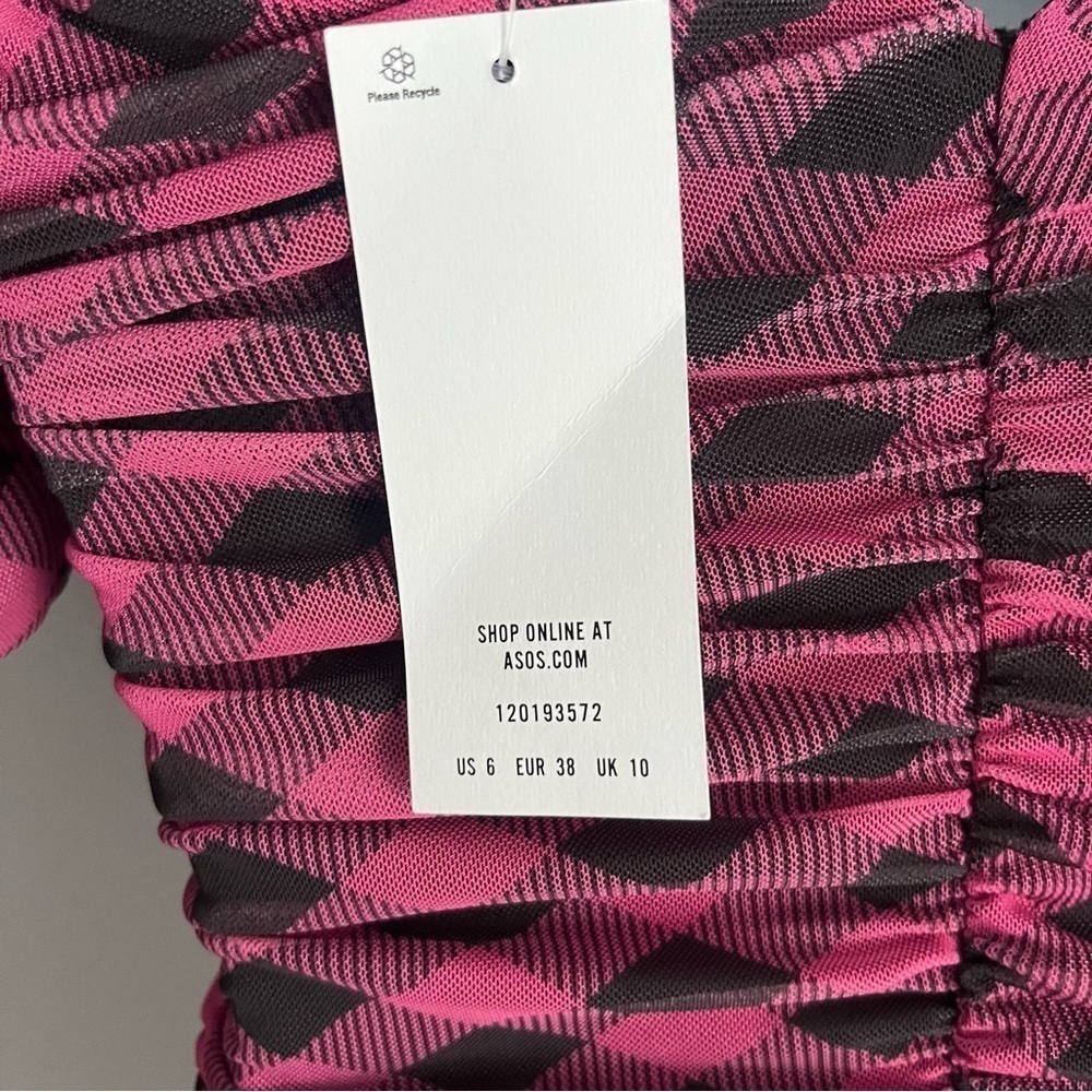 Miss Selfridge Pink Checkered Mesh Fit And Flare Dress 6 - Picture 15 of 16